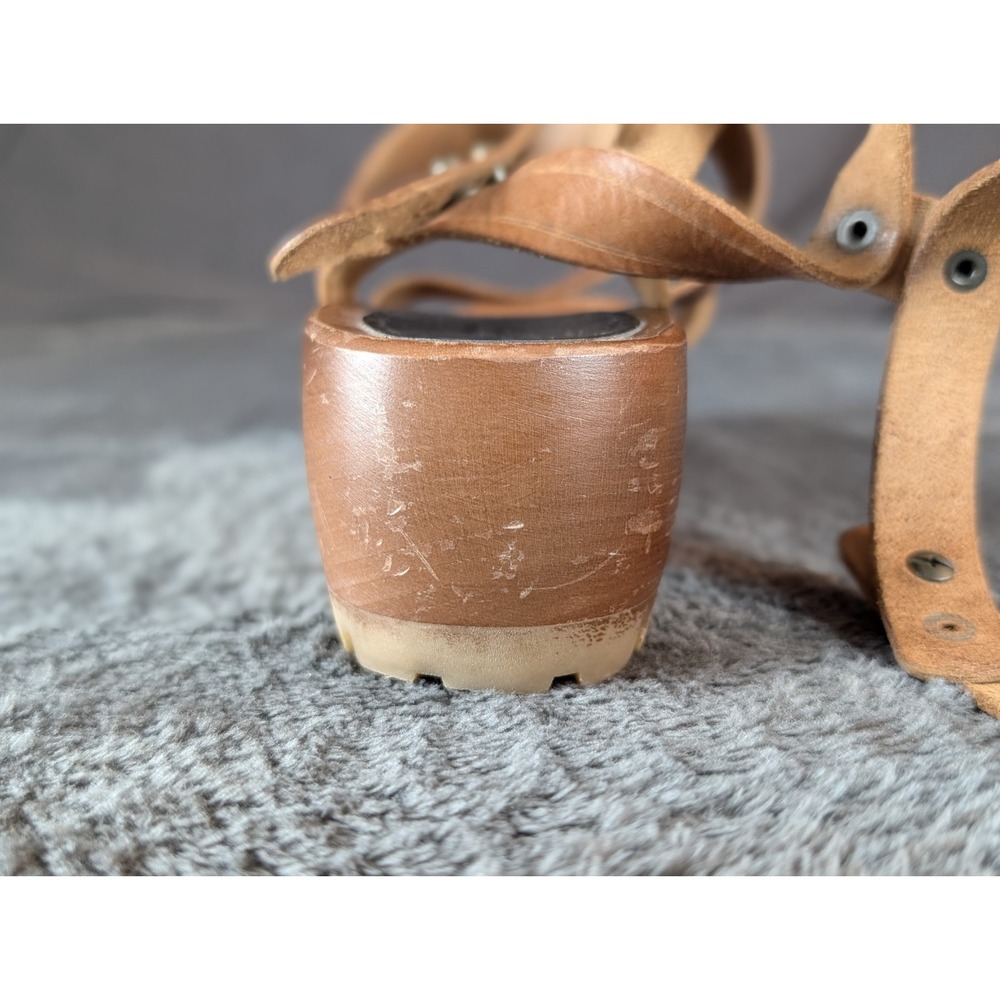 Swedish Hasbeens Sandal Wood Heel Boho Leather EU 40 Gladiator Handmade Spring - Picture 6 of 16